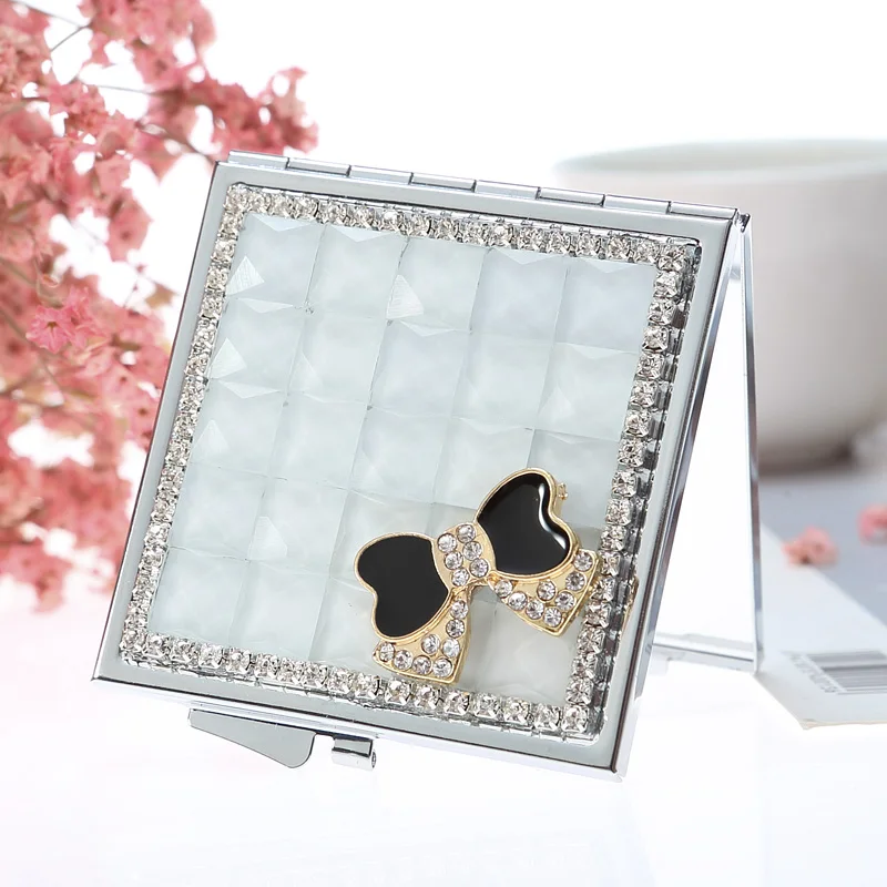 Cute Mini Folding Portable make-up Cosmetic beauty makeup compact pocket mirror women gifts bling crystal rhinestone bowknot | Дом и сад