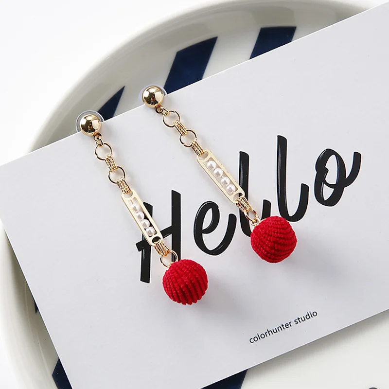 2018 корейский стиль Темперамент помпон с длинным Серьги милые бархатные мяч