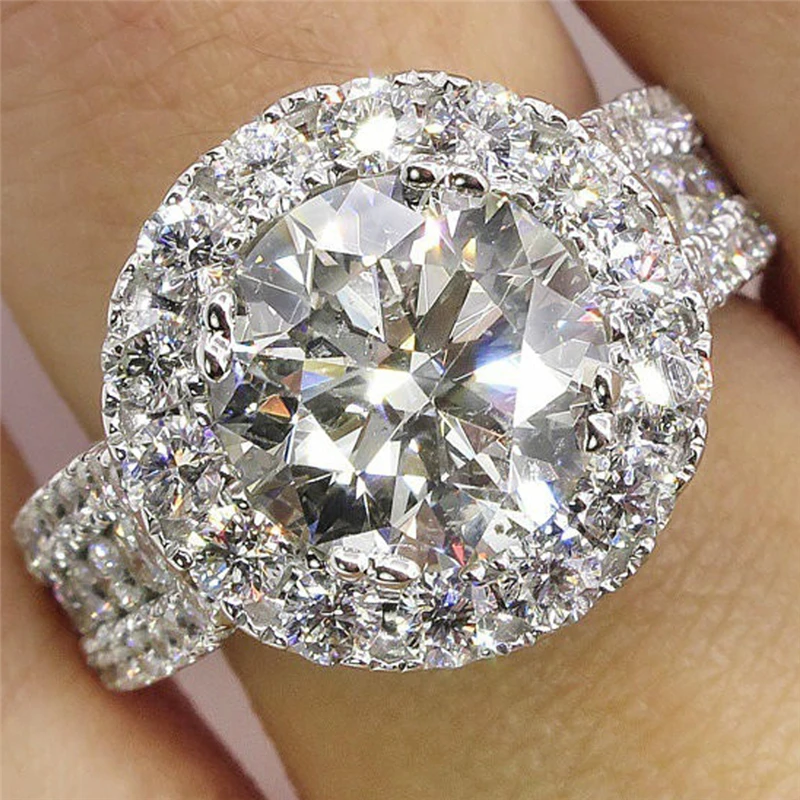 ROMAD 2018 новые модные кольца принцессы с большим белым цирконием серебристого