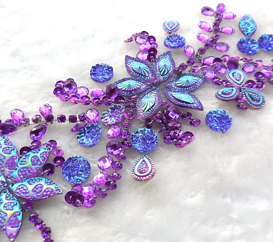 Bi. Dw. M фиолетовые нашивки с аппликацией из горного хрусталя 10x42 см Вышивка Швейные