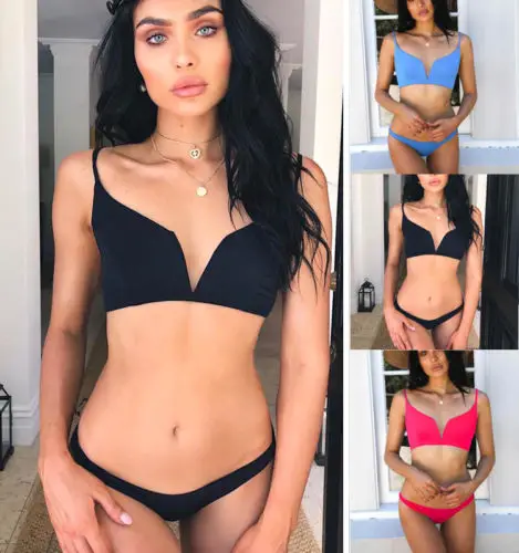 Women Sexy Deep V-Neck Bikini Set Push-Up Padded Bandage Swimwear Swimsuit Bathing Beachwear | Женская одежда