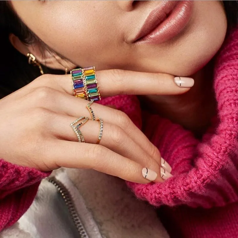Sparkling Luxury Jewelry 10KT Gold Fill Full Princess Cut Colorful 5A Cubic Zirconia Stackable Women Wedding Band Ring Gift | Украшения и