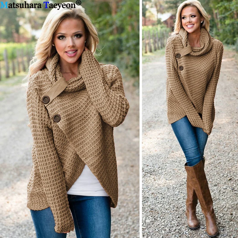 Осень-зима 2019 свитер с высоким воротником вязаный пуловер Женский джемпер