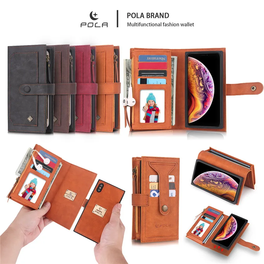 Ретро молния кошелек сцепления Съемная слот для магнитных карт кожаный чехол