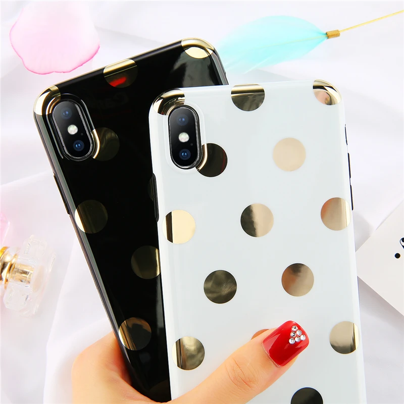 USLION позолоченный чехол для телефона в горошек для iPhone X XS Max XR роскошный блестящий зеркальный чехол s 6 6s 7 8 Plus прозрачный мягкий чехол из ТПУ