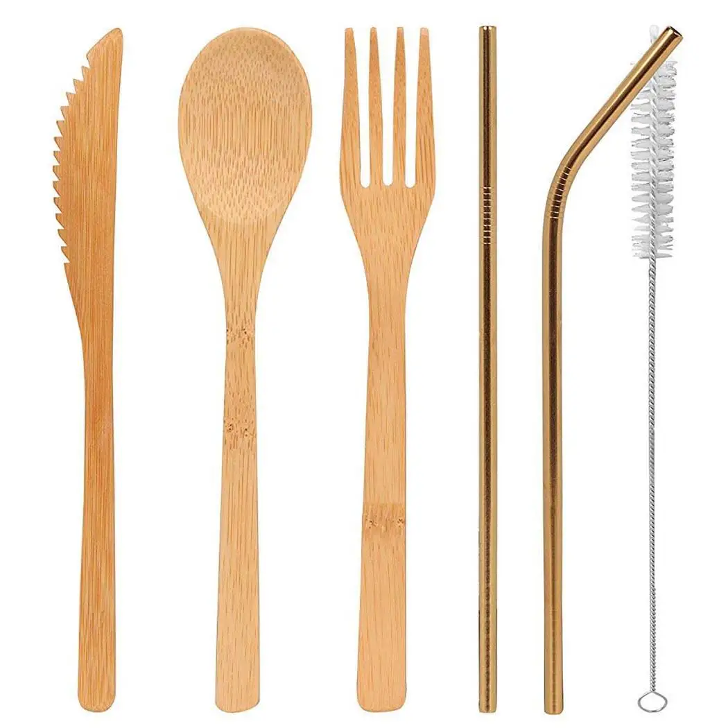 6 шт. портативный домашний бамбуковый набор столовых приборов для дома открытый