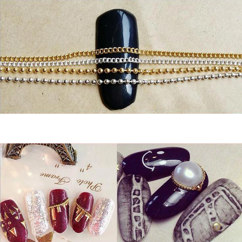 

20cm Gold Silver Mini Shiny Rhinestones Chain Nail Studs Charming 3D Nail Art Chains Nail Charms Nail Decoration 4 Patterns