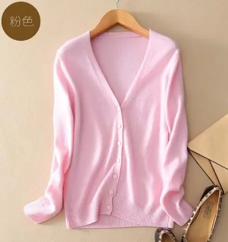pink v neck SEDUTMO весенний кашемировый свитер размера плюс 3XL вязаный кардиган женский свитер туника с длинным рукавом ED092 - Цвет: pink v neck