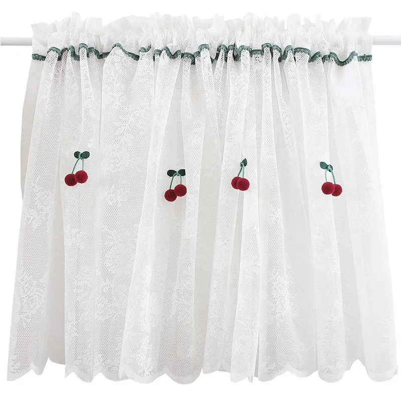 Tulle Пасторальные кружевные короткие шторы для кухни белые короткие тюль для книжной полки Вишневое кружево Прозрачная вуаль Лидер продаж Новое поступление QT037#30 - Цвет: Tulle