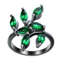 2019 new design ring in the shape of a leaf black gold color ring green zircon rings for women party jewelry