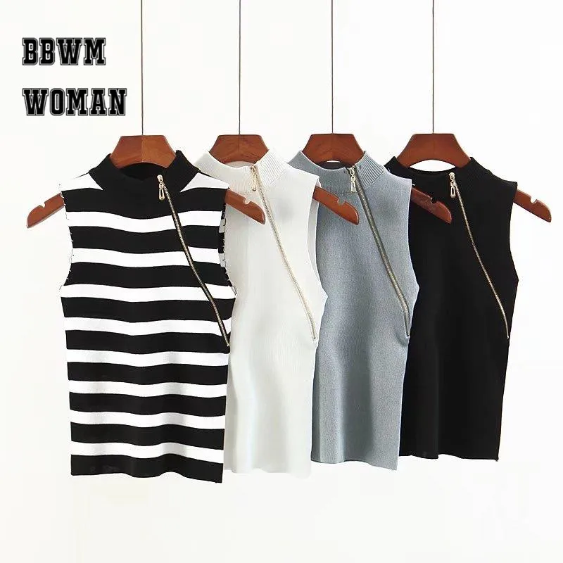 Новинка весна лето 2018 жилет на молнии сбоку Женский вязаный Топ без рукавов с