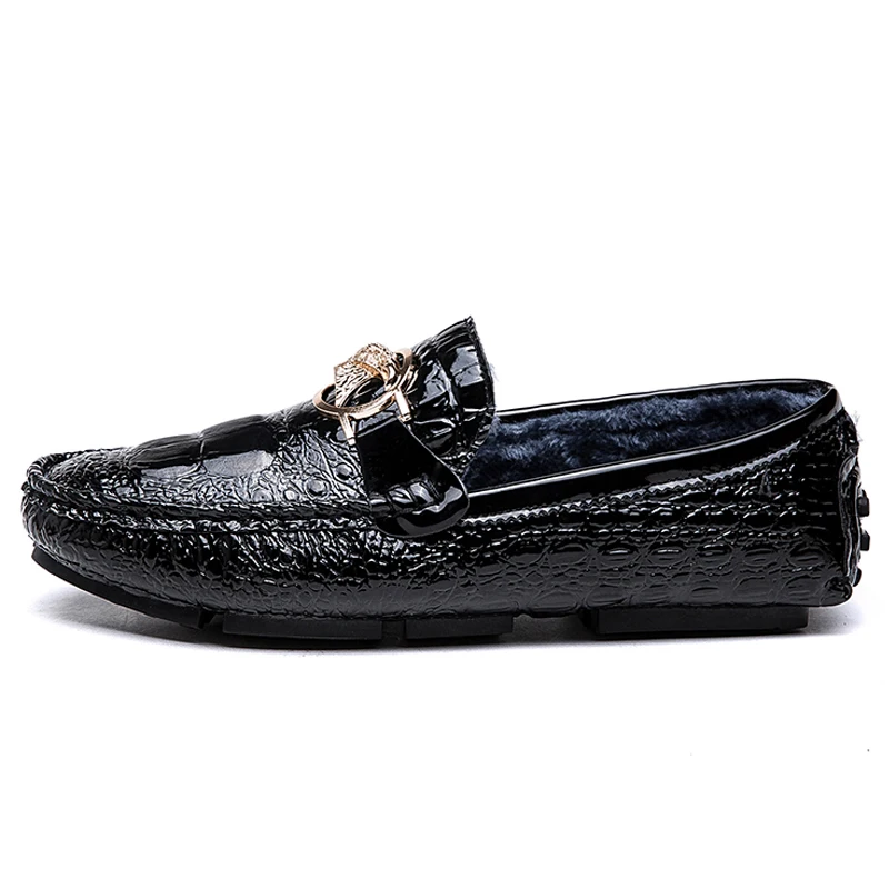 FUR Black ALCUBIEREE/зимние мужские лакированные кожаные мокасины; мужские повседневные удобные лоферы на плоской подошве; обувь для вождения; Hommes Chaussures; большие размеры 48 - Цвет: FUR Black