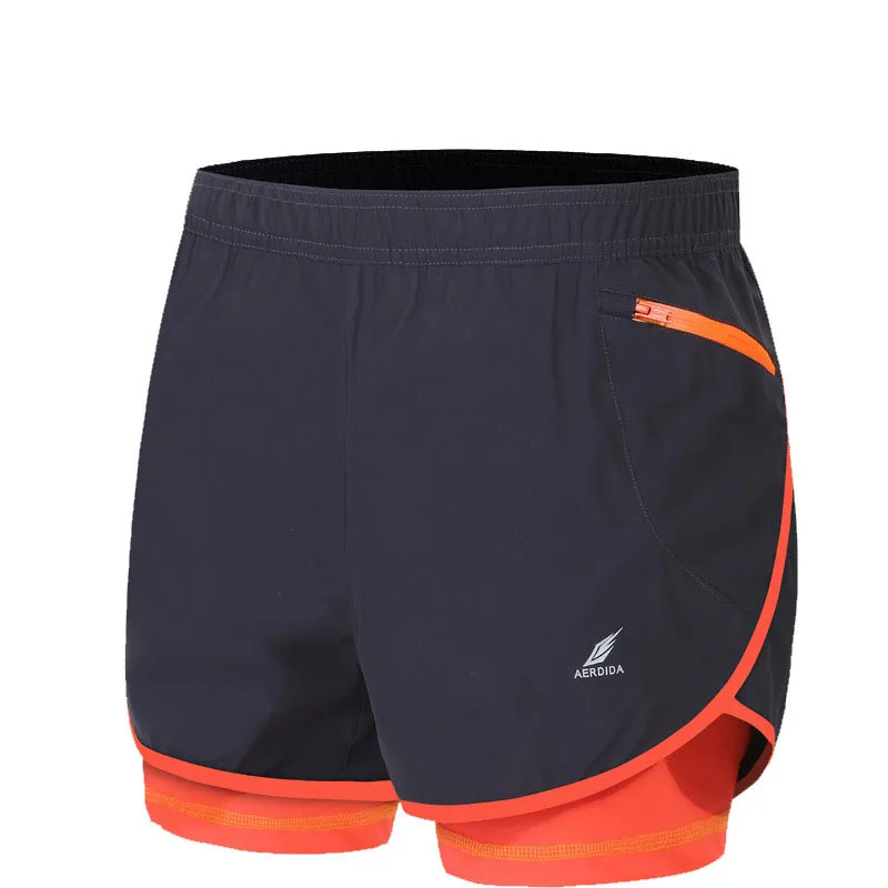 Dark Gray Orange 2 в 1 Мужские марафонские шорты для бега, спортивные шорты для M-4XL, мужские шорты для спортзала, короткие спортивные шорты для велоспорта с более длинной подкладкой размера плюс - Цвет: Dark Gray Orange