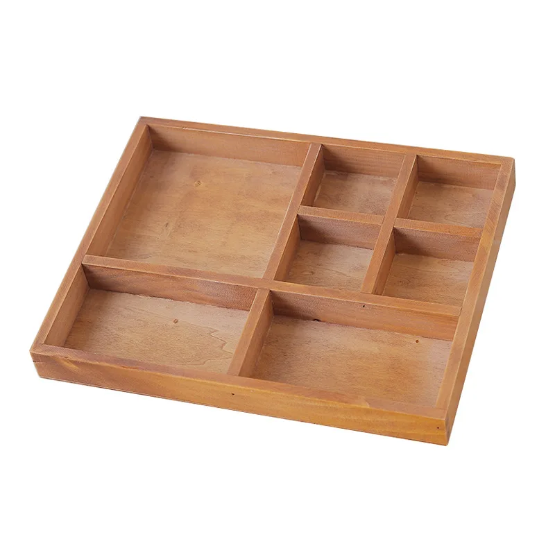 Retro Simple Wooden Desktop Storage Box Creative With Division Makeup Groceries Jewelry Organizer Home Organization | Дом и сад