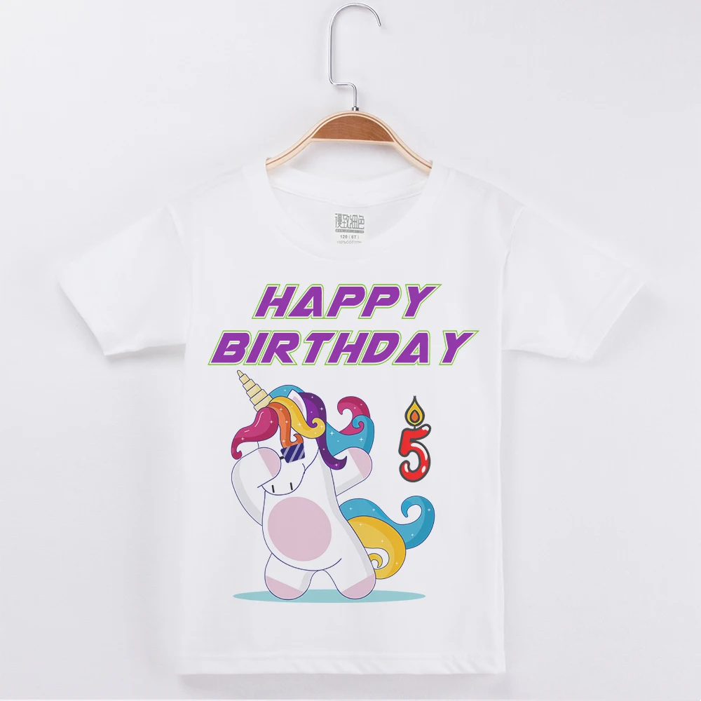 

Kids T-shirts Unicorn Printed Dabbing Creative Happy Birthday Numeral Short Sleeve T Shirt Cotton Child Boys Fashion Party Tees