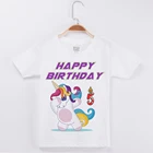 Детские футболки футболка с короткими рукавами и рисунком единорога, с надписью Happy Birthday Numeral модные вечерние хлопковые футболки для мальчиков