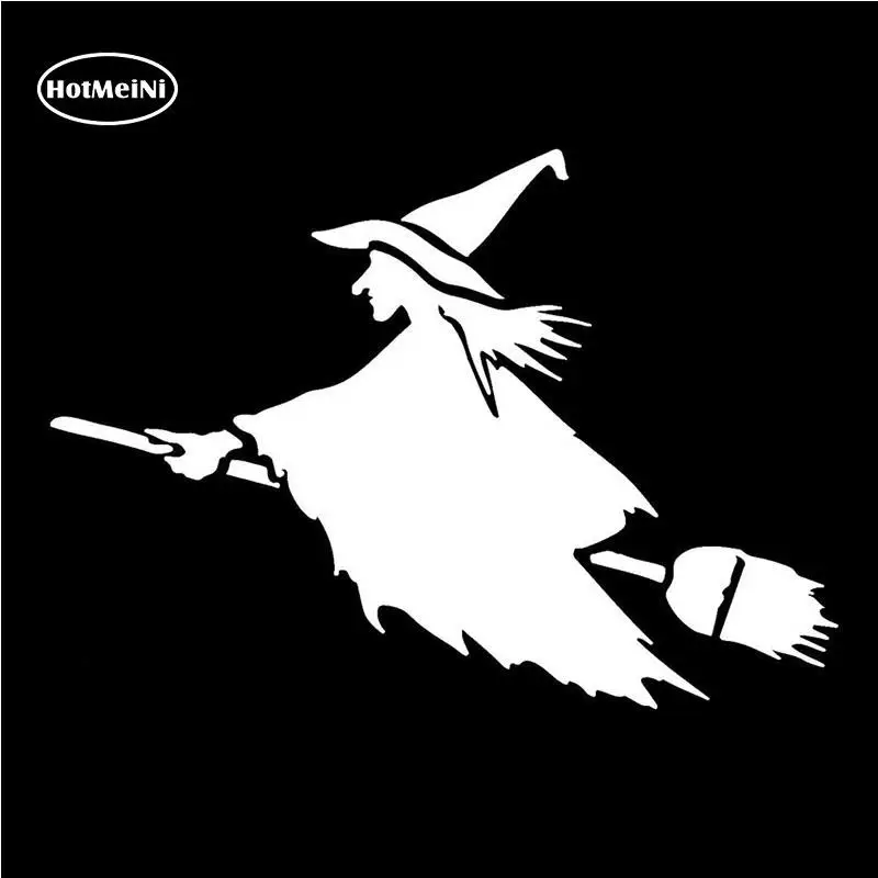Забавная виниловая наклейка HotMeiNi Witch On Flying метла на автомобильное окно бампер