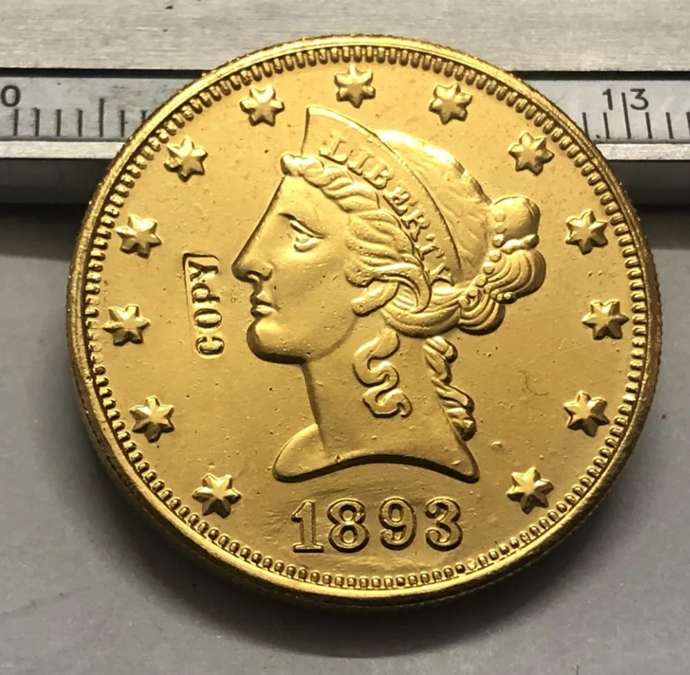 Монета с золотой копией 1893 г. голова свободы США (девизом на обратном направлении)