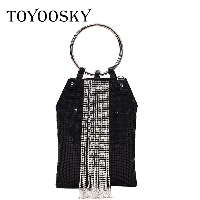 Модные вечерние сумки TOYOOSKY с кисточкой и кольцом женские блестками бриллиантами