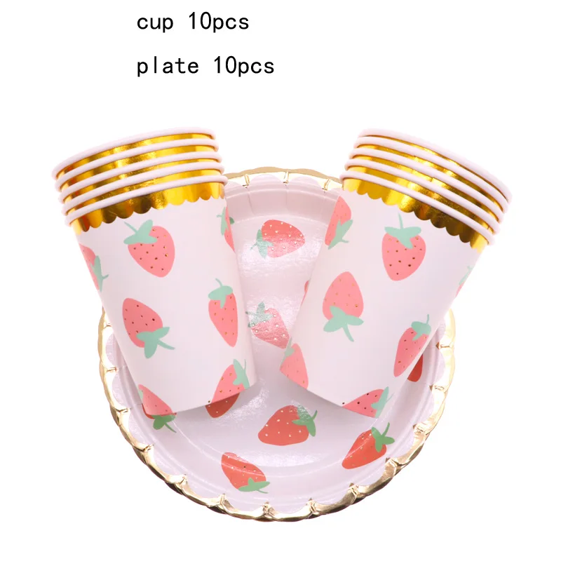 45pcs Strawberry Theme Party Supplies Plate Cup Straw for kids birthday Decoration Wedding Baby Shower | Дом и сад