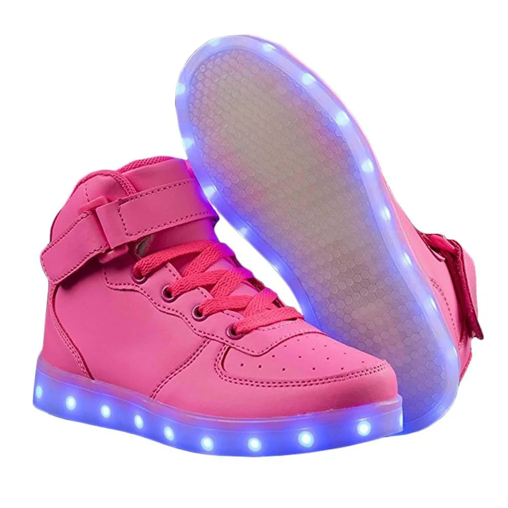 Remote Control LED Shoes Womens Pink Color High Top with USB Charging Lace Up Luminous Casual Neon Dancing Party Sneakers | Обувь