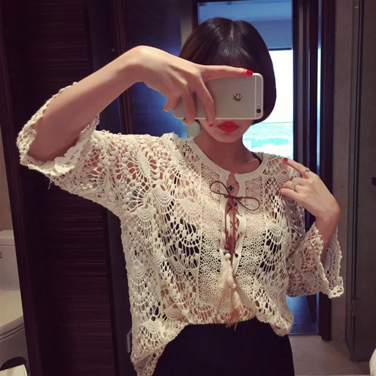 2019 Beachwear Cover Ups Hollow Out Lace Bikinis Covers Boho Swimwear Shirts Cotton Tunic Beach Bath Swim Suit Up Women |