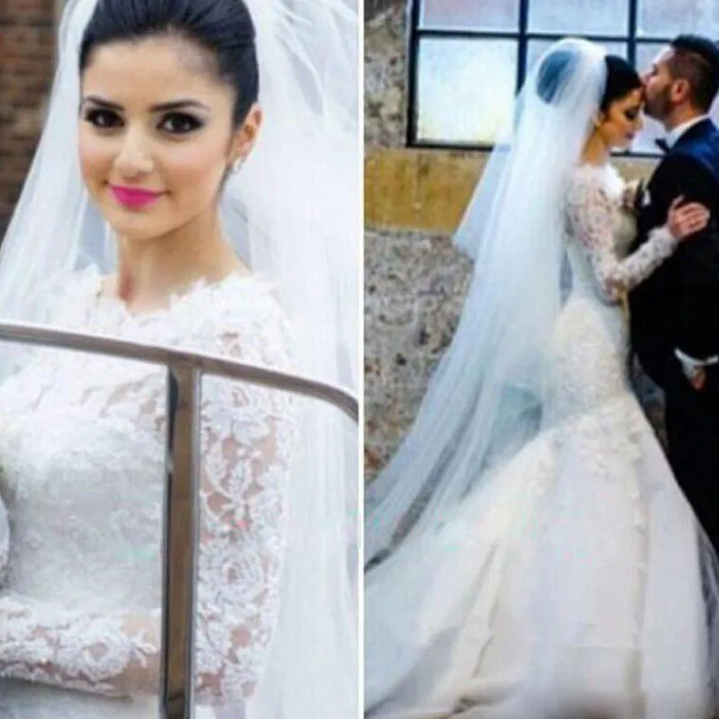 Роскошные Бисером Кружевные Русалка Свадебные Платья Белый Муслин Свадебное