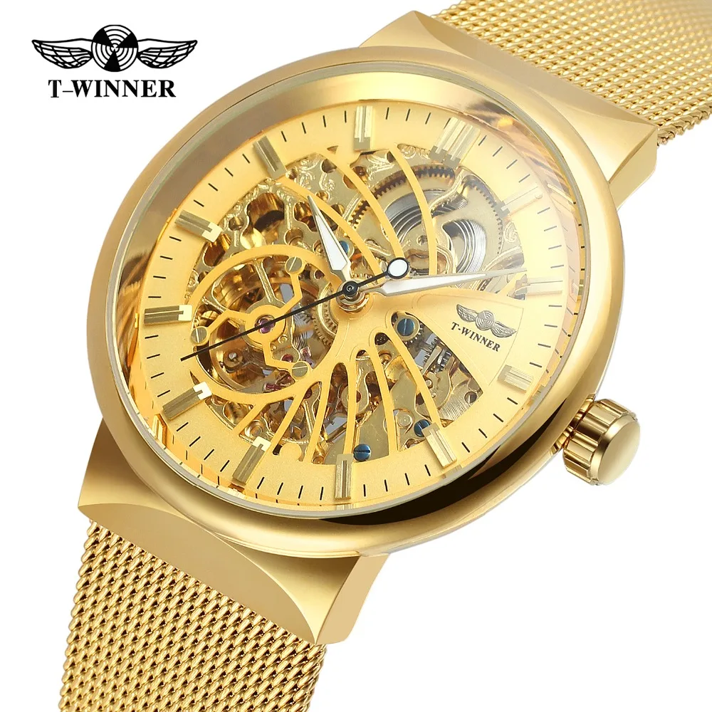 Мужские часы T Winner с автоматическим самозаводом модный браслет из нержавеющей