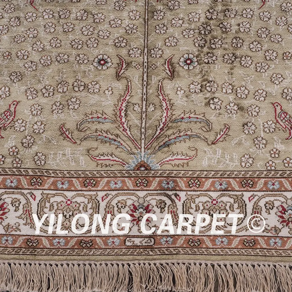 YILONG 2 75 'x 4' Тебриз шелковый ковер бежевый выгодный ручной работы Изысканные