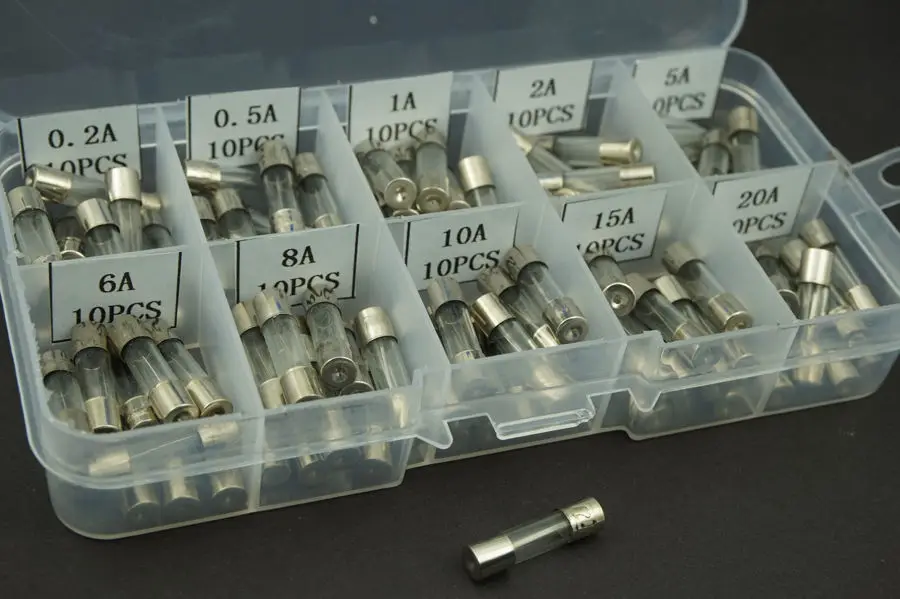 100PCS/Lot 5x20mm 0.2A-20A Fast Blow Glass Fuse Amp Quick Tube Kit |