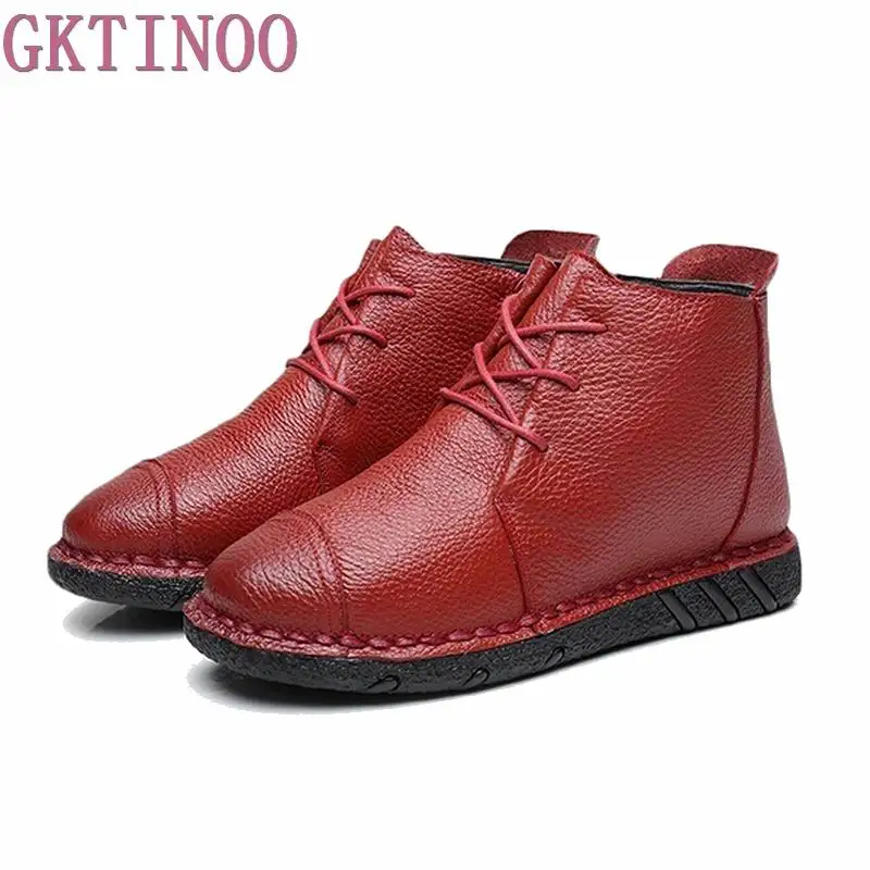GKTINOO/женские ботинки из натуральной кожи в винтажном стиле женские на плоской