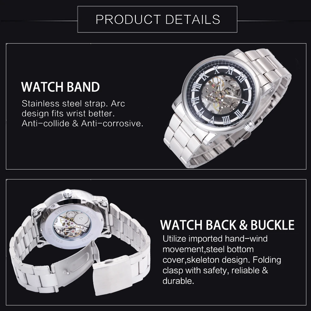 FORSINING Скелет механические часы для мужчин римские цифры светящиеся стрелки