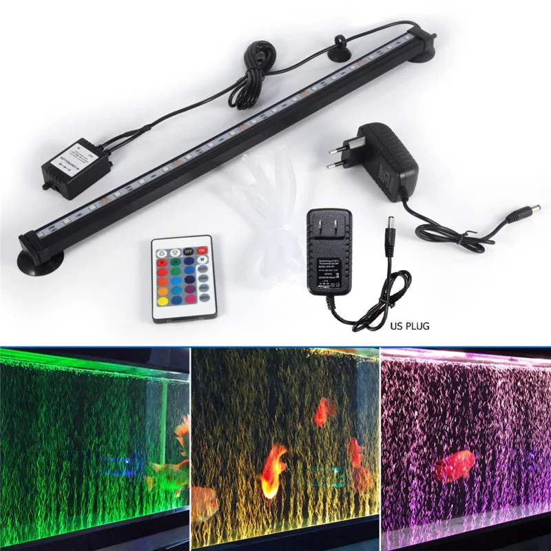 5050 RGB светодиодный светильник для аквариума, погружной воздушный пузырьковый светильник, светильник для аквариума, меняющий цвет, с дистанционным управлением, штепсельная вилка стандарта ЕС/США