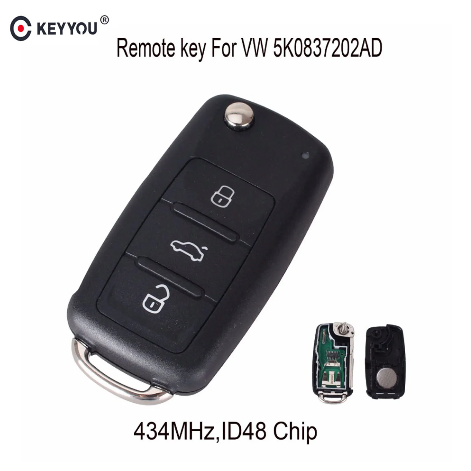 KEYYOU 3 кнопки дистанционного ключа 434 МГц ID48 чип для VW Volkswagen GOLF PASSAT Tiguan Polo Jetta Beetle Car