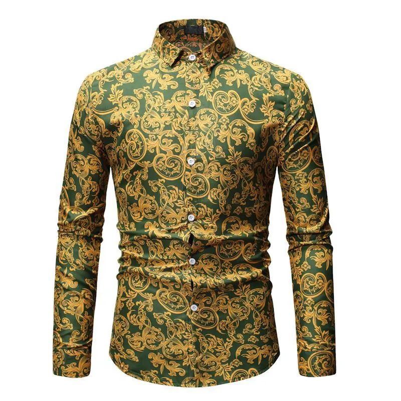 Мужская рубашка с цветочным принтом s черная длинным рукавом для свадьбы