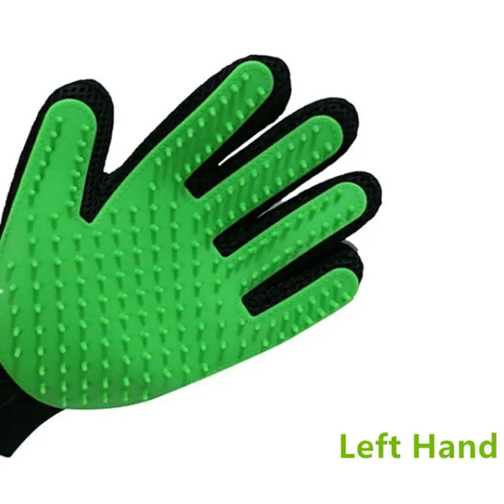 green left hand Ультразвуковая щетка для шерсти домашних животных, перчатка для чистки домашних животных, массажная расческа для ухода за шерстью, поставка, чистка пальцев, щетка для шерсти домашних животных, кошек, перчатка - Цвет: green left hand
