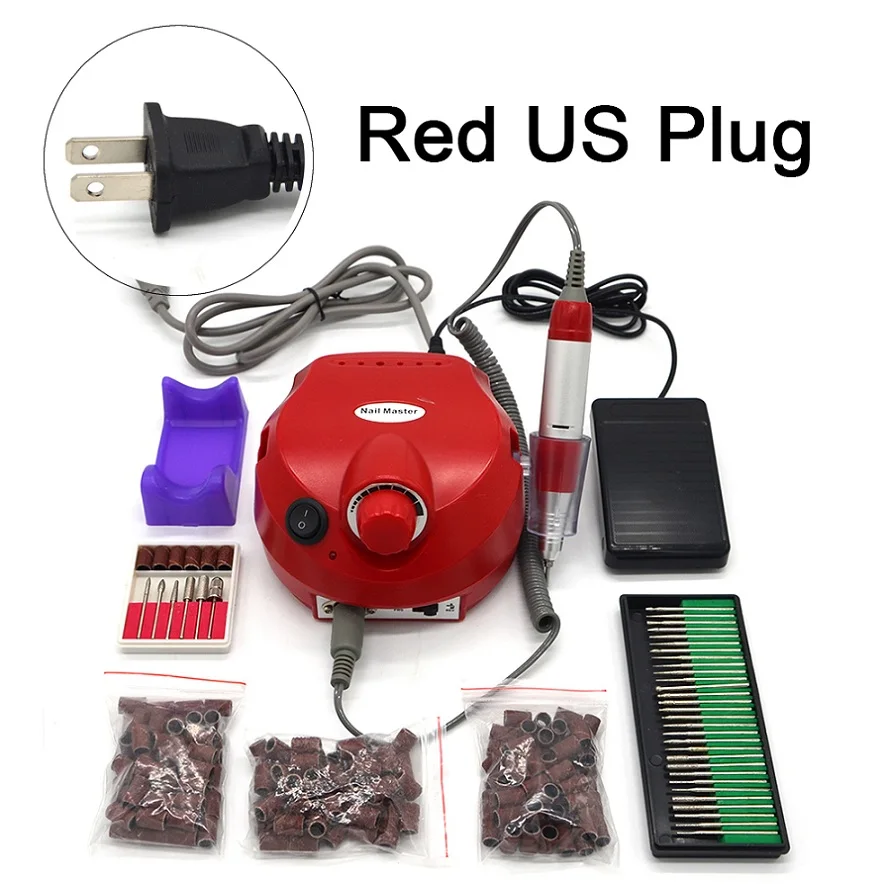 Red US 110V SET1 110/220V 35000 об/мин Pro Электрический Фрезер для ногтей, фрезер инструмент бит, маникюр, машинка для маникюра, Kit Pro салон дома ногтей комплект инструментов для маникюра красный Фрезер для ногтей, сверлильный - Цвет: Red US 110V SET1