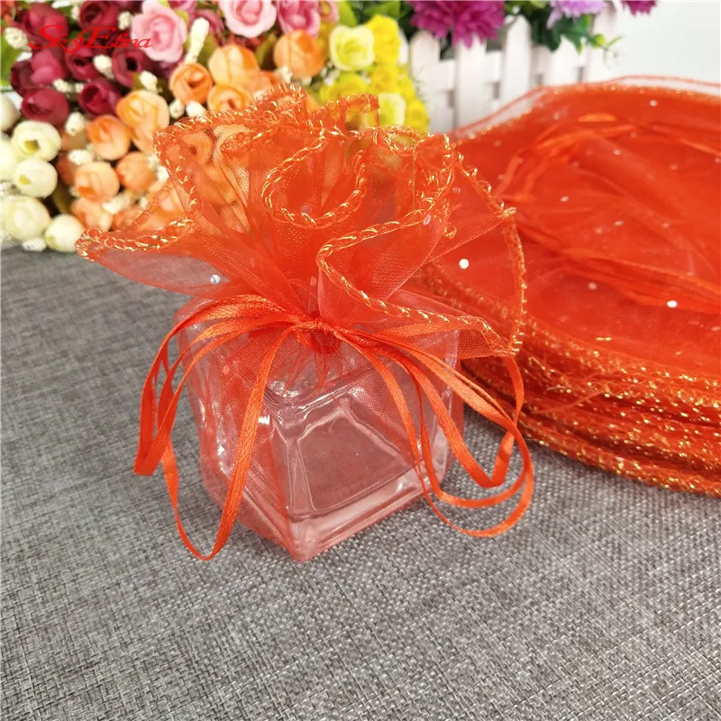 50Pcs Colorful Round Organza Bag Gauze Element Wedding Gift & Candy Bags Drawstring Jewelry Packaging With Sequins 5Z-SH838 | Дом и сад