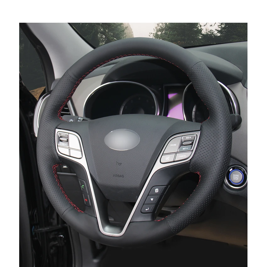 Hand-stitched DIY Black Micro Fiber Leather Car Steering Wheel Cover for Hyundai Santa Fe 2013-2018 ix45 2013-2016 Accessories | Автомобили