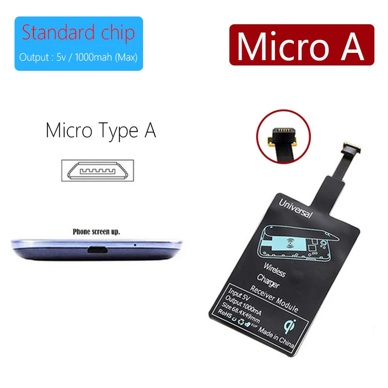 Domestic for Micro A Qi Беспроводное зарядное устройство приемник для iPhone 5 6 6S 7 Plus адаптер Micro type-C Impored TI Чип Беспроводная зарядка зарядное устройство приемники - Тип штекера: Domestic for Micro A