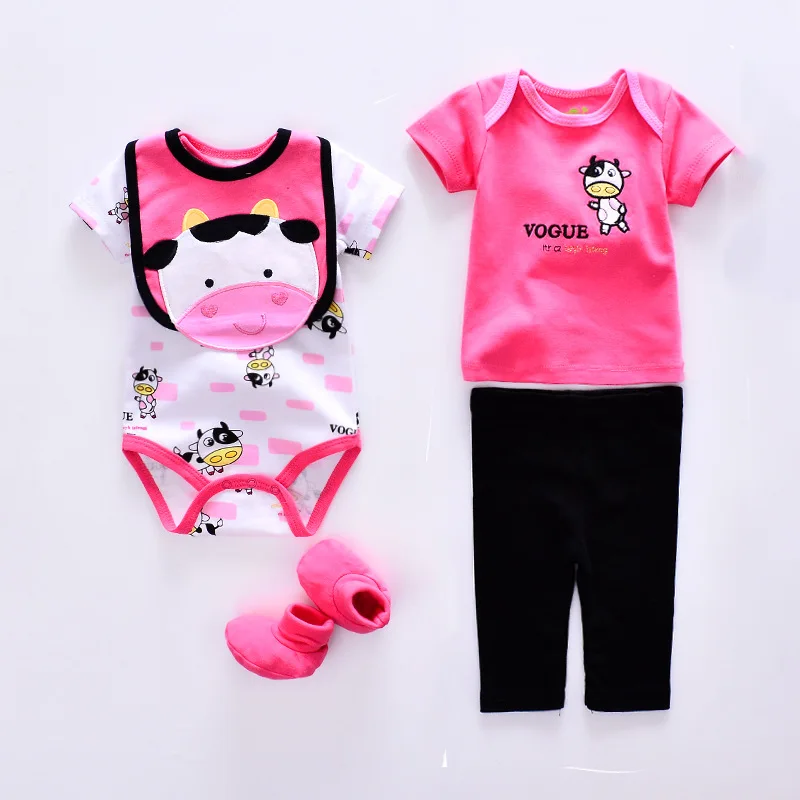 5 шт./комплект детский хлопковый комбинезон с коротким рукавом штаны носки