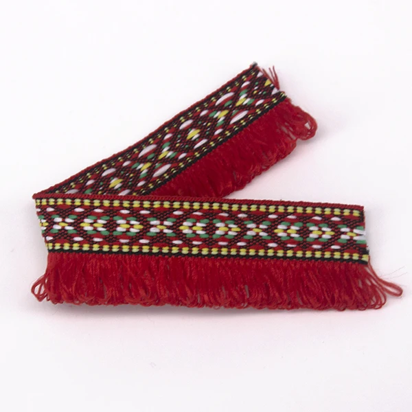 Красная жаккардовая плетеная отделка декорированная бахрома с кисточками