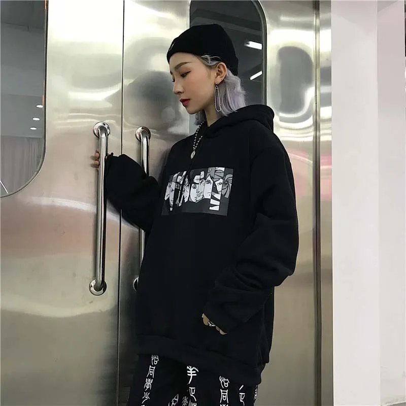 NiceMix Harajuku Женская толстовка унисекс с мультяшным принтом бархатные пуловеры винтажные Джемперы Корейская уличная одежда Sudadera Mujer