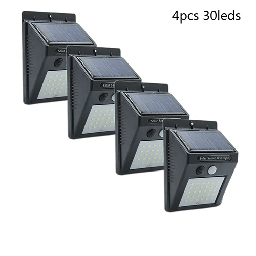 4pcs 30leds 20 30 LED Solar Light Outdoor Solar Lamp PIR Motion Sensor Solar Panel Night Security Wall Light Garden Yard Path Waterproof - Испускаемый цвет: 4pcs 30leds