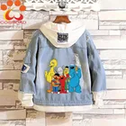 Cosroad Улица Сезам Косплей джинсовая куртка Elmo Весна Осень Джинсы толстовка с капюшоном для мужчин и женщин Хэллоуин Верхняя одежда Пальто