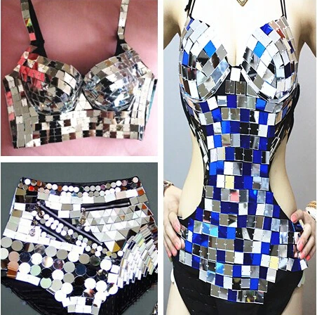 Роскошный зеркальный костюм для женщин певицы боди с рисунком на спине комплекты