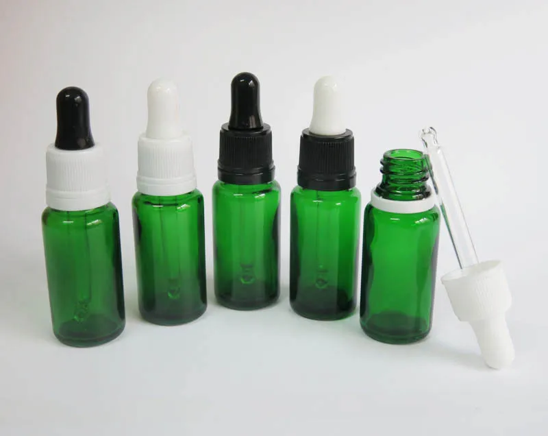 wholesale 100 Pcs empty 15 ml Green Glass Jars , Reagent  Dropper bottles, 15ml glass Aromatherapy Liquid Pipette Bottles