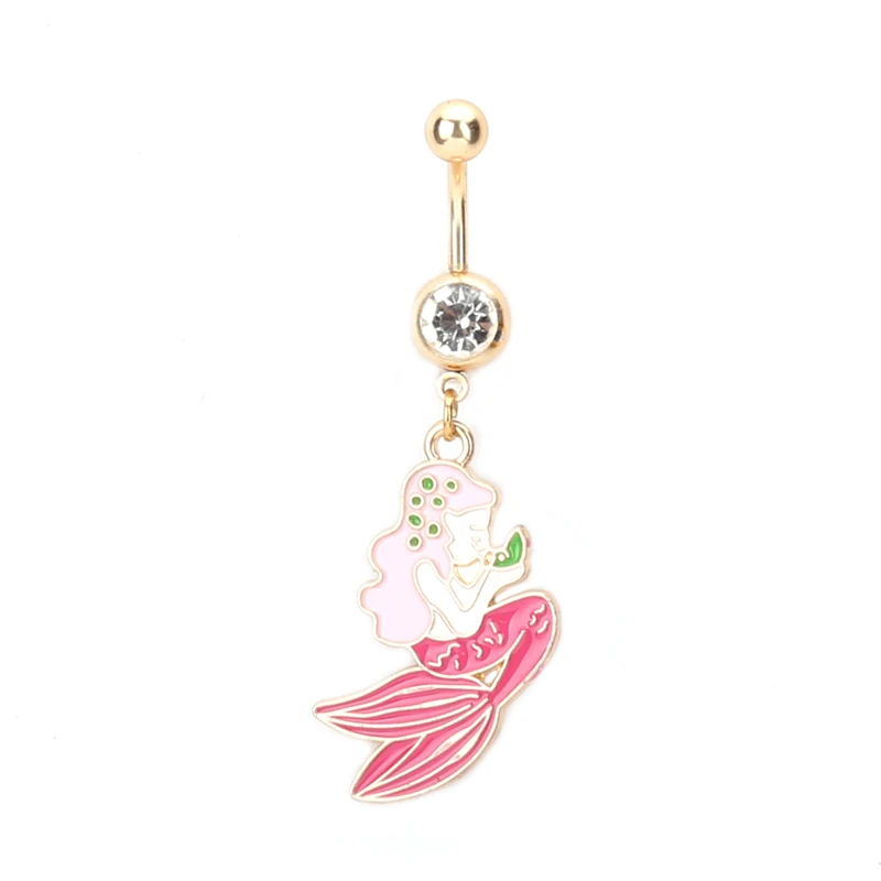 

Gold Body Piercing Jewelry stainless steel Rainbow Scales Mermaid Shaped Dangle Belly Button Ring for Unisex