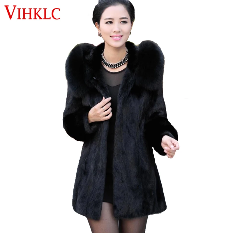 Пальто с мехом для женщин пальто Зимняя верхняя одежда Кролик меховой опушкой из
