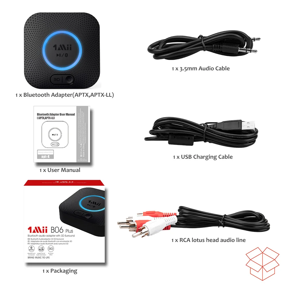 Black Беспроводной Bluetooth 5,0 приемник аудио адаптер длинный диапазон 50 м RCA AUX 3,5 мм APTX для планшетных ПК ноутбук ТВ смартфон динамик B06 - Цвет: Black